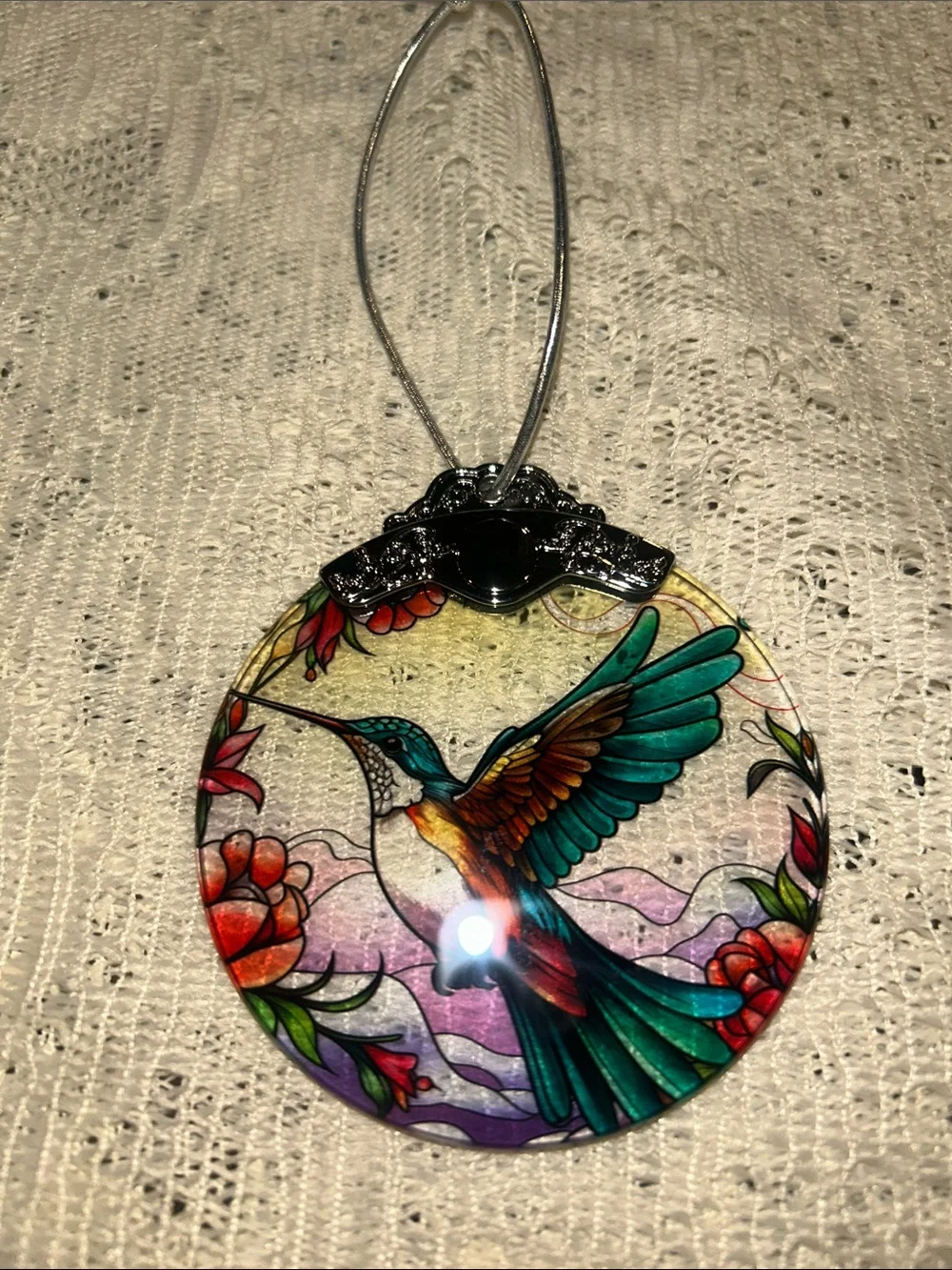 Stained Glass Hummingbird Decorative Ornament/ Suncatcher double sided NIB